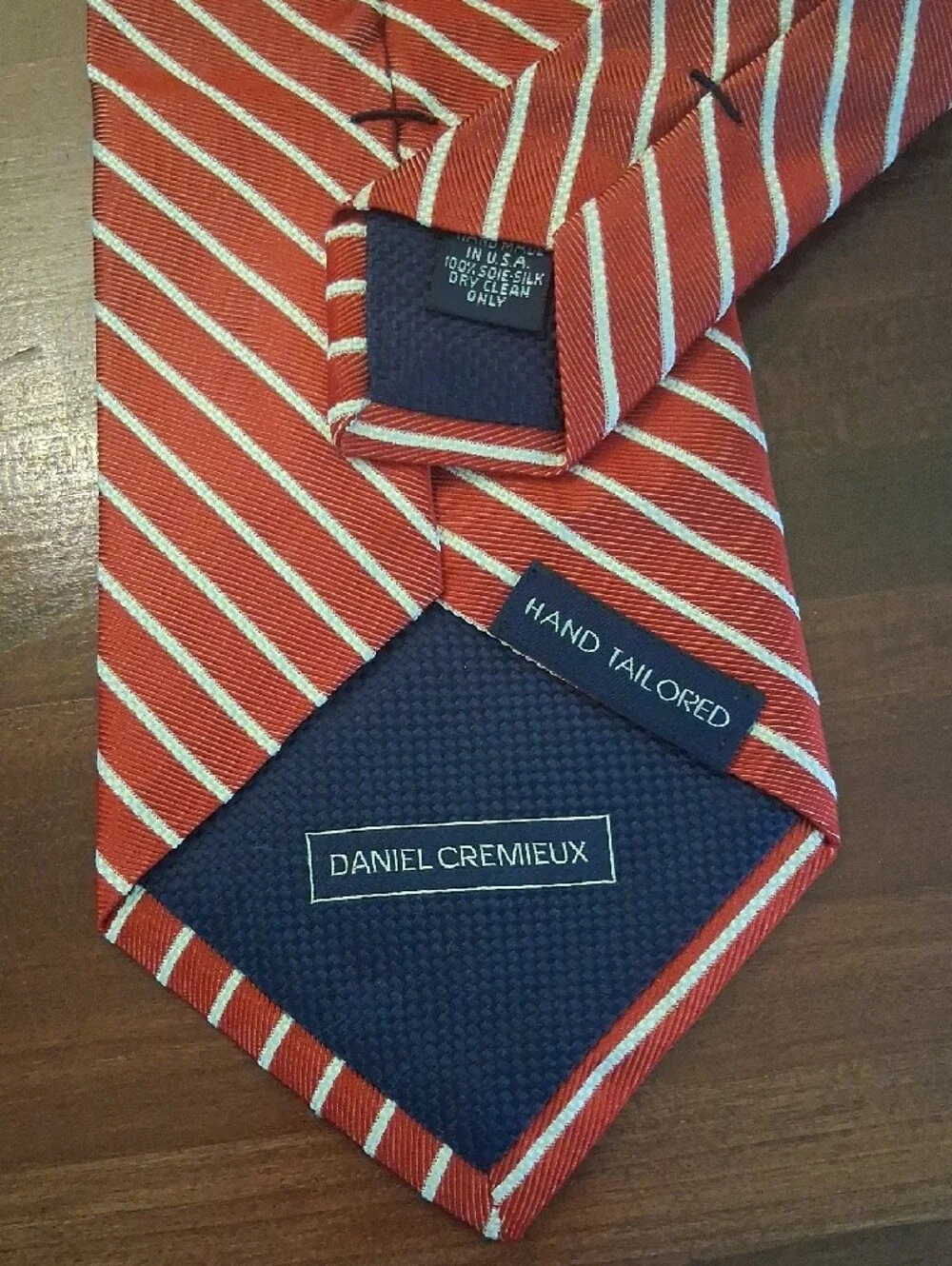 Daniel Cremieux Red White Silk Pinstripes Tie Hand Tailored 4